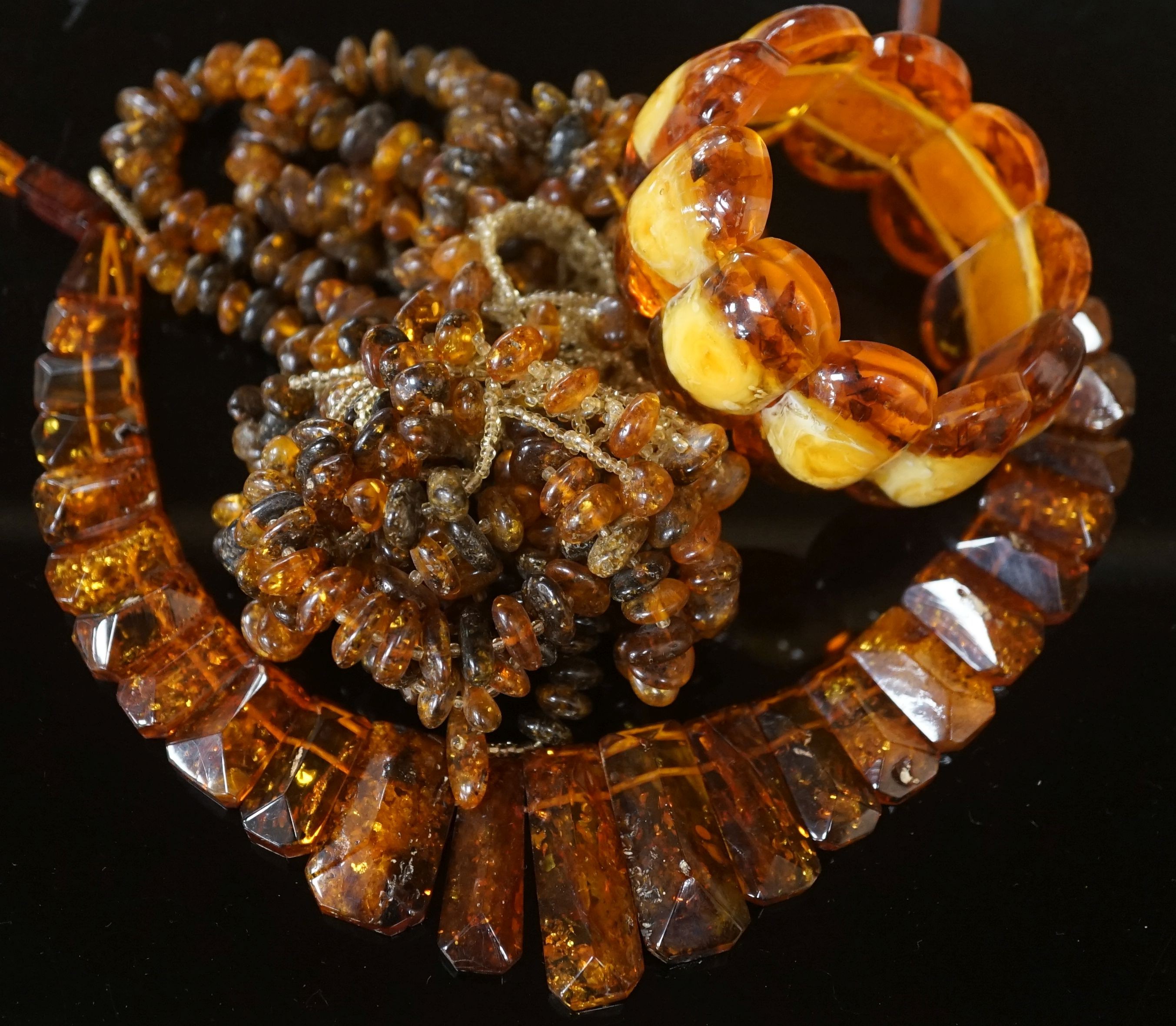 Mixed amber and amberoid jewellery.